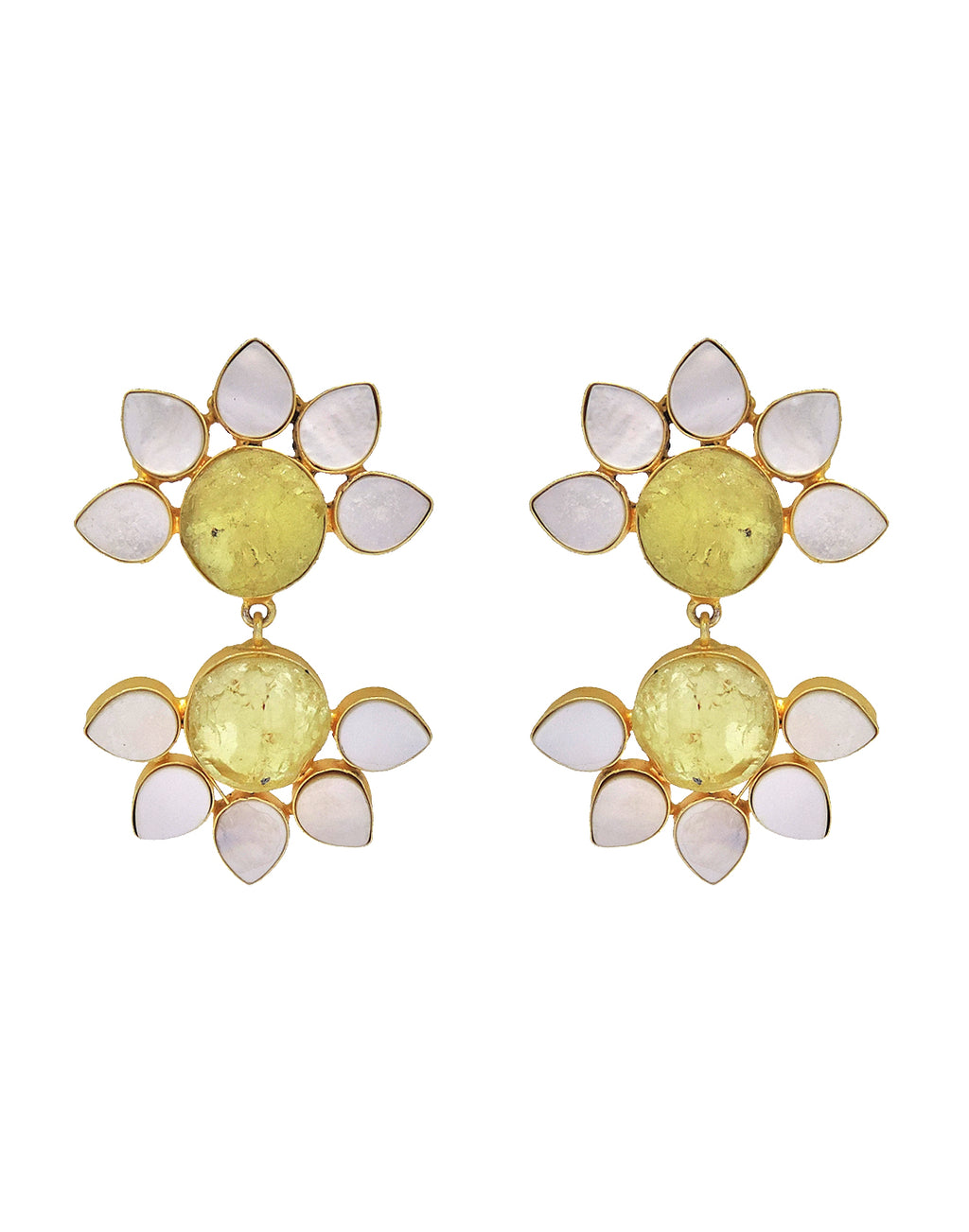 Twin Flora Earrings (Citrine) - Statement Earrings - Gold-Plated & Hypoallergenic Jewellery - Made in India - Dubai Jewellery - Dori