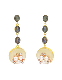 Labradorite & Pearl Drop Earrings- Handcrafted Jewellery from Dori