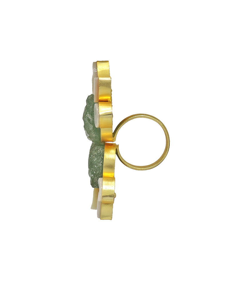Twin Flora Ring (Green Fluorite) - Statement Rings - Gold-Plated & Hypoallergenic Jewellery - Made in India - Dubai Jewellery - Dori