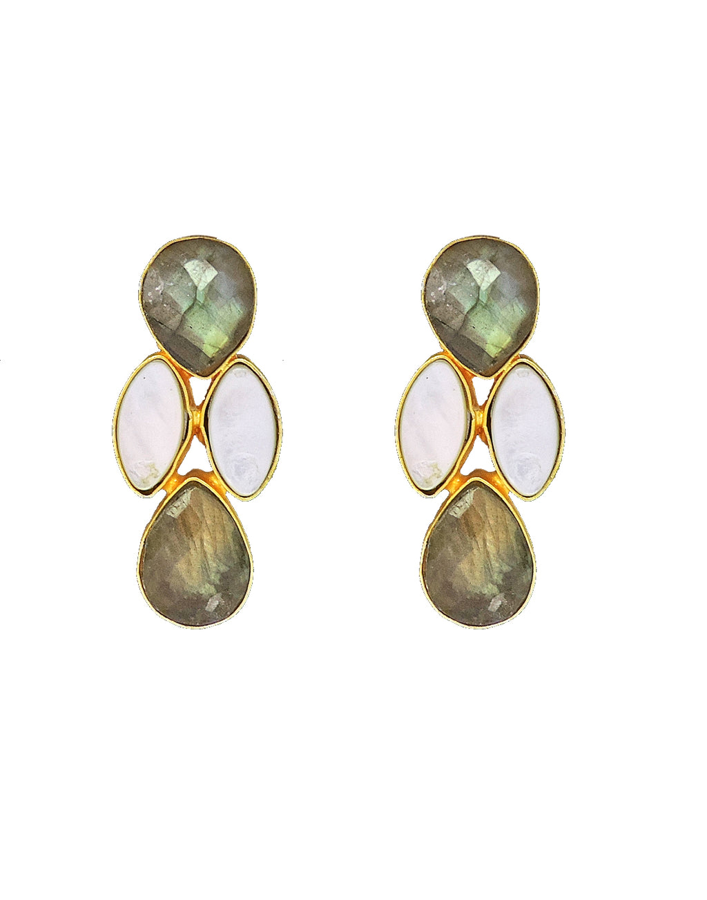 Labradorite Duo Earrings - Statement Earrings - Gold-Plated & Hypoallergenic Jewellery - Made in India - Dubai Jewellery - Dori
