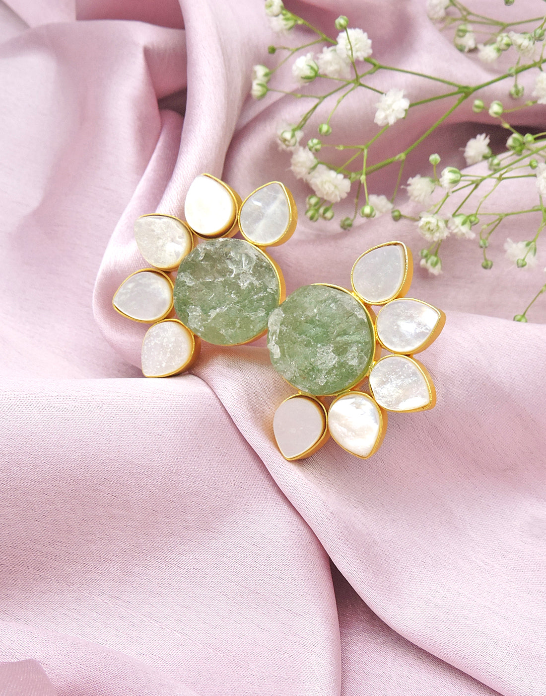 Twin Flora Ring (Green Fluorite) - Statement Rings - Gold-Plated & Hypoallergenic Jewellery - Made in India - Dubai Jewellery - Dori