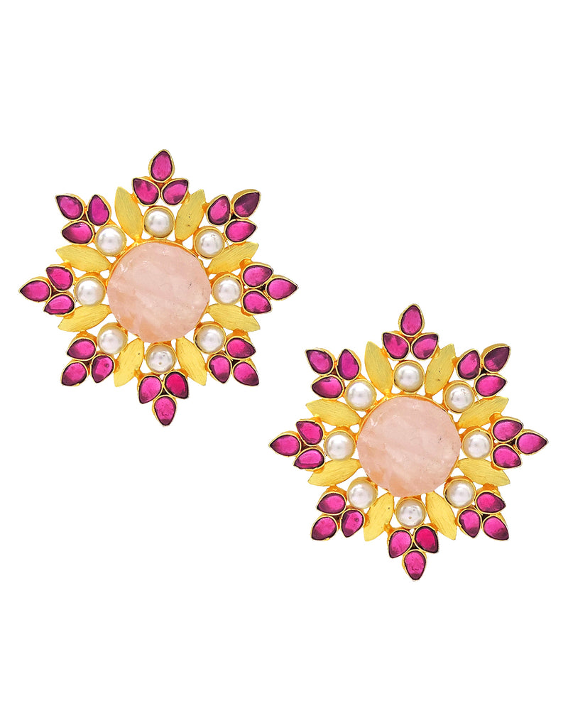 Red Flower Earrings - Statement Earrings - Gold-Plated & Hypoallergenic - Made in India - Dubai Jewellery - Dori