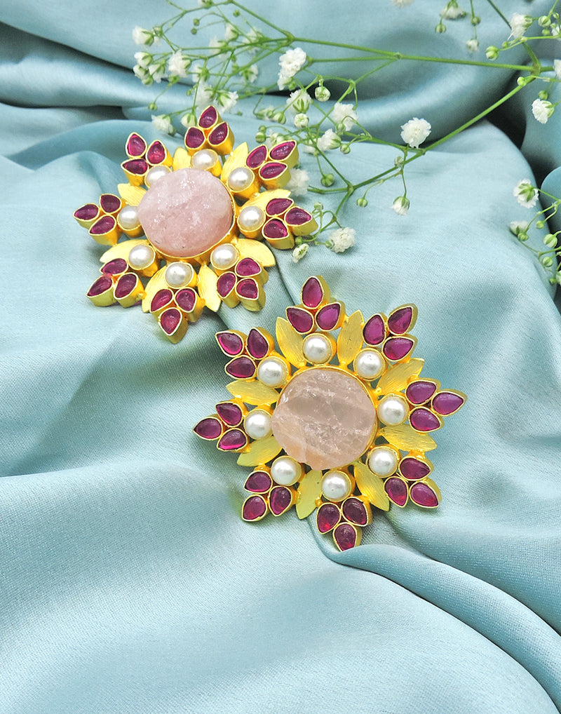 Red Flower Earrings - Statement Earrings - Gold-Plated & Hypoallergenic - Made in India - Dubai Jewellery - Dori