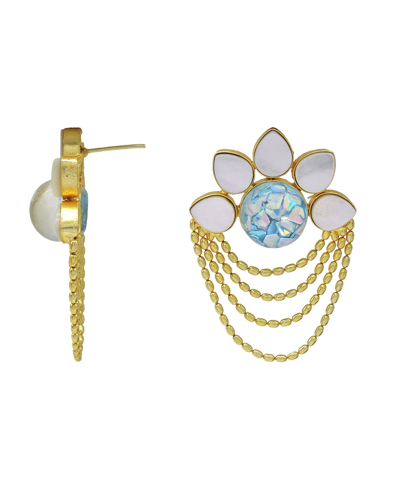 Layered Chain Earrings (Crystal) | Gold & Blue - Statement Earrings - Gold-Plated & Hypoallergenic - Made in India - Dubai Jewellery - Dori