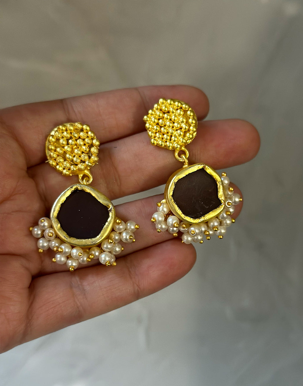 Adora Earrings (Quartz) - Statement Earrings - Gold-Plated & Hypoallergenic Jewellery - Made in India - Dubai Jewellery - Dori