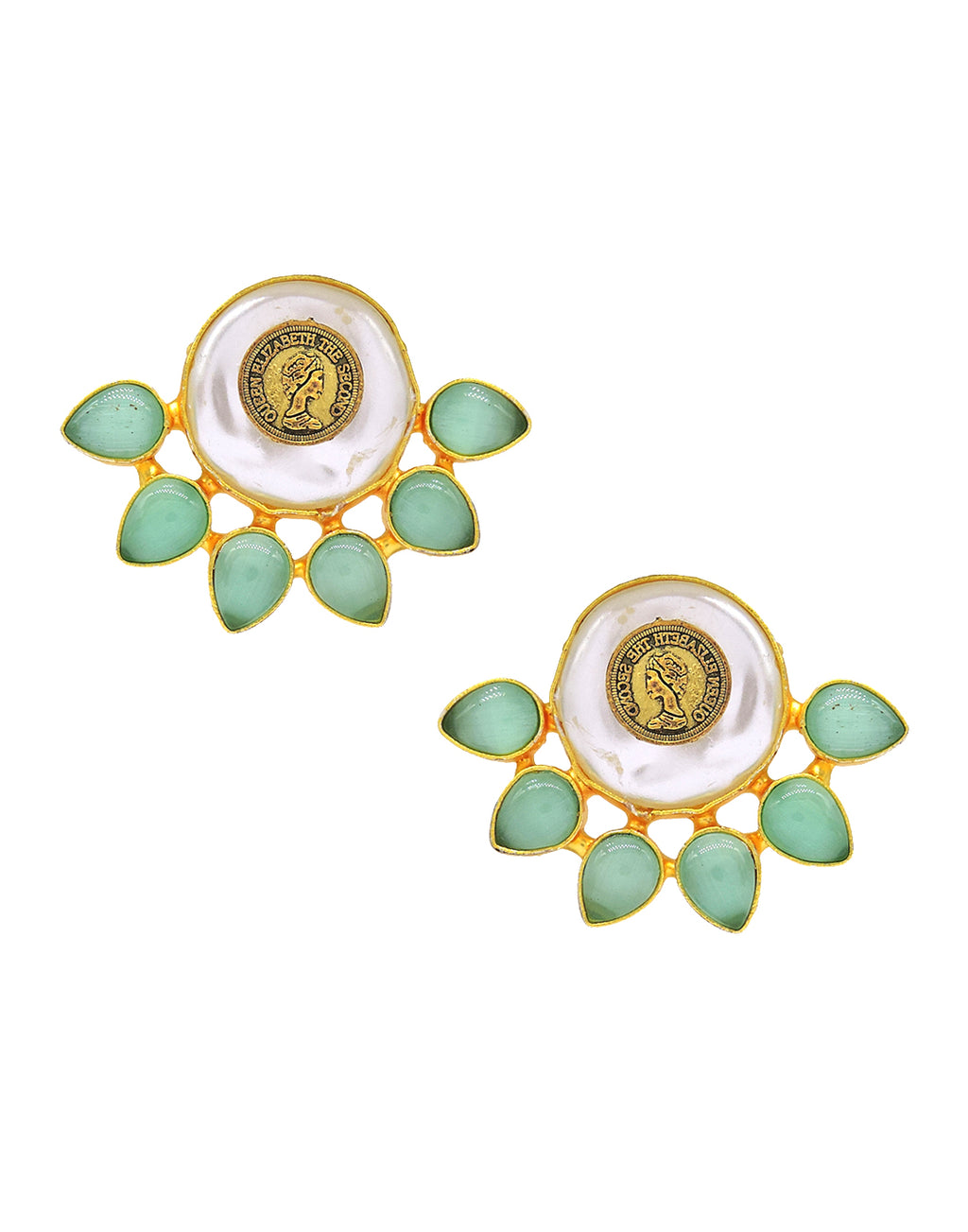 Half Flora & Coin Earrings - Statement Earrings - Gold-Plated & Hypoallergenic - Made in India - Dubai Jewellery - Dori
