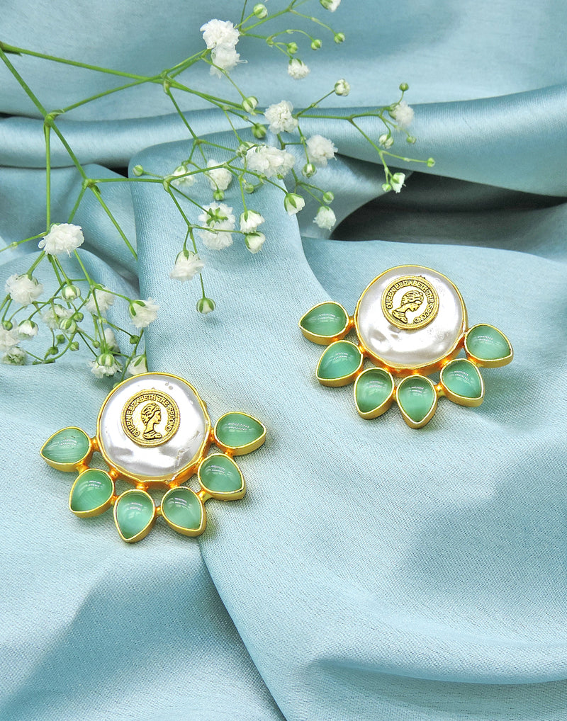 Half Flora & Coin Earrings - Statement Earrings - Gold-Plated & Hypoallergenic - Made in India - Dubai Jewellery - Dori