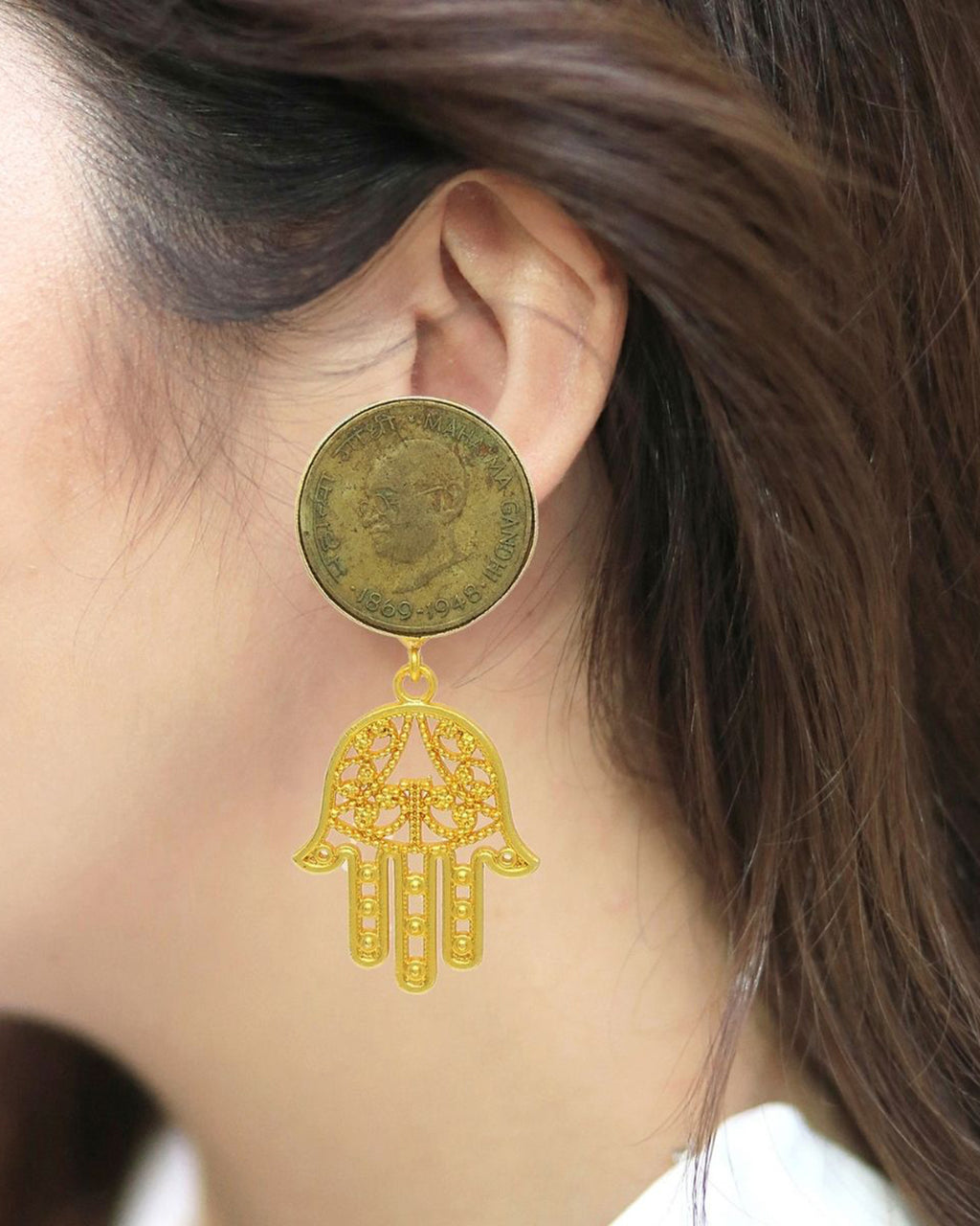 Hamsa Coin Earrings