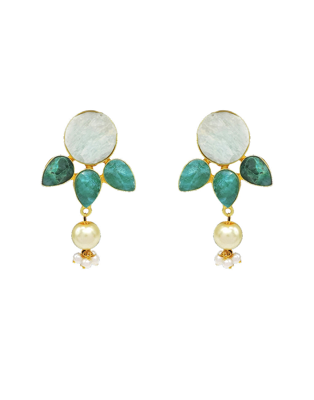 Amazonite & Green Haathi Earrings - Statement Earrings - Gold-Plated & Hypoallergenic Jewellery - Made in India - Dubai Jewellery - Dori