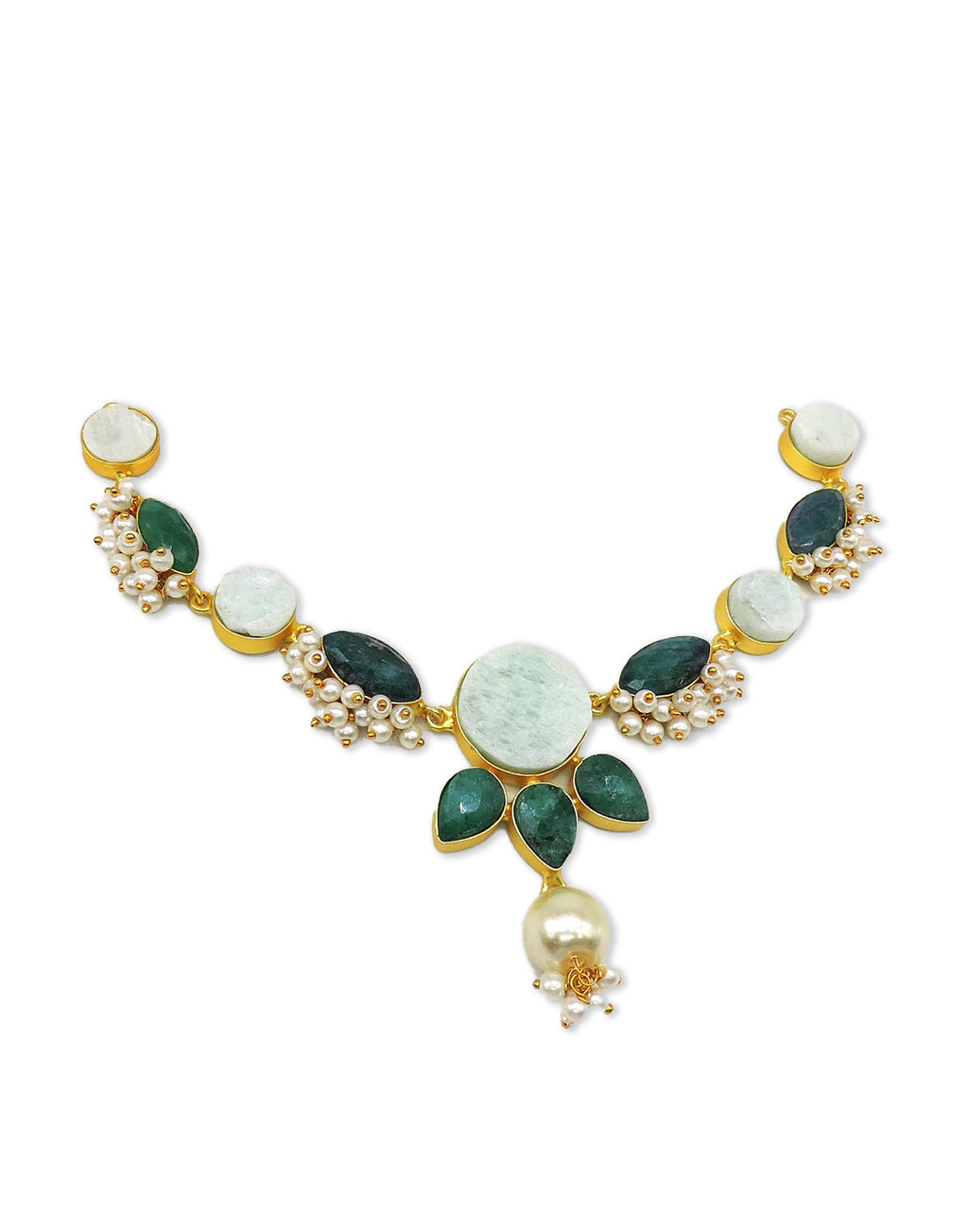 Amazonite & Haathi Flower Necklace - Statement Necklaces - Gold-Plated & Hypoallergenic Jewellery - Made in India - Dubai Jewellery - Dori