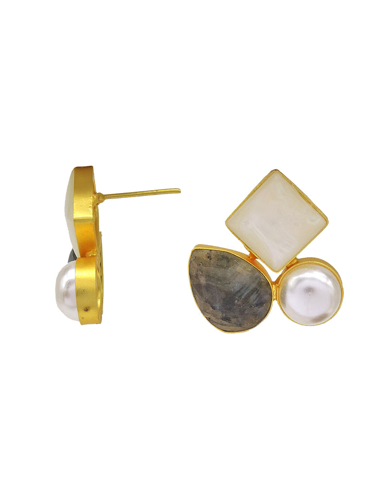 Labradorite Diamond Earrings - Statement Earrings - Gold-Plated & Hypoallergenic - Made in India - Dubai Jewellery - Dori