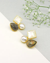 Labradorite Diamond Earrings - Statement Earrings - Gold-Plated & Hypoallergenic - Made in India - Dubai Jewellery - Dori