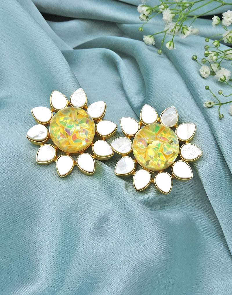 Circle Flower Earrings - Statement Earrings - Gold-Plated & Hypoallergenic - Made in India - Dubai Jewellery - Dori