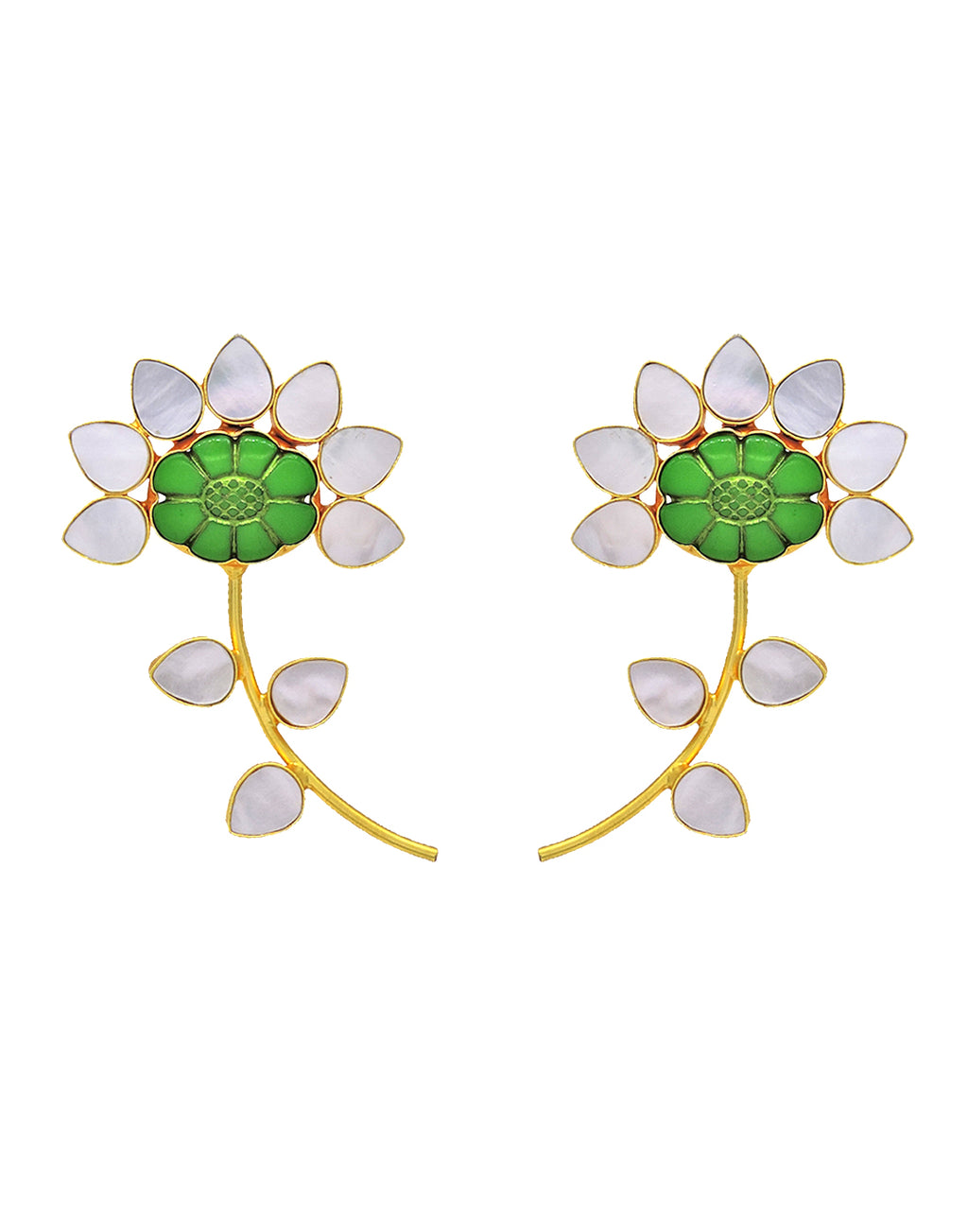Flower Stem Earrings - Statement Earrings - Gold-Plated & Hypoallergenic - Made in India - Dubai Jewellery - Dori