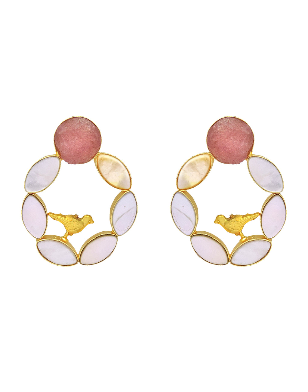 Pearl Cage Earrings (Quartz) - Statement Earrings - Gold-Plated & Hypoallergenic - Made in India - Dubai Jewellery - Dori