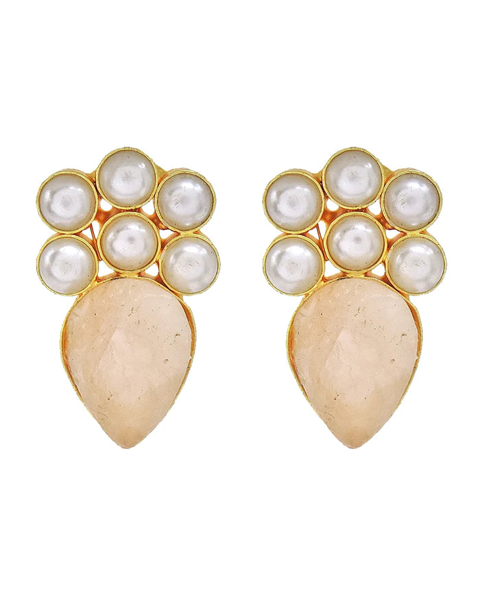 Rose Quartz & Pearl Cluster Earrings- Handcrafted Jewellery from Dori