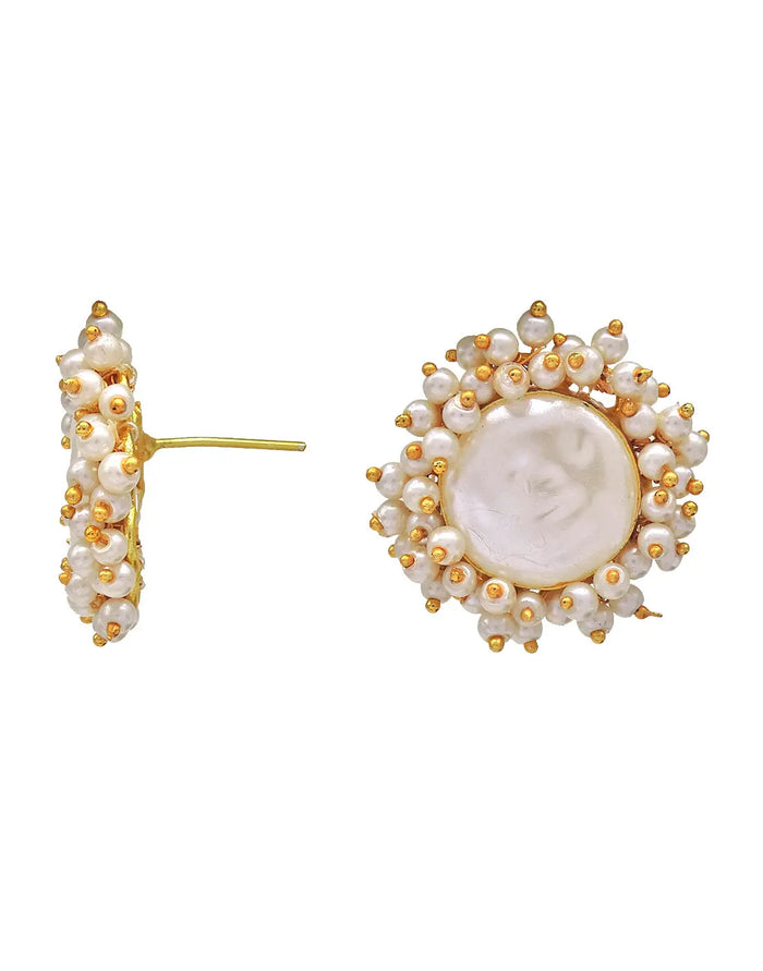 Baroque Pearl Bloom Earrings - Statement Earrings - Gold-Plated & Hypoallergenic Jewellery - Made in India - Dubai Jewellery - Dori