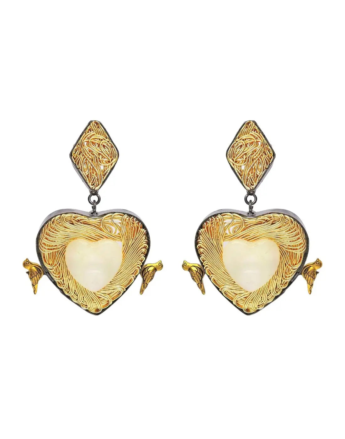 Bird & Heart Danglers- Handcrafted Jewellery from Dori