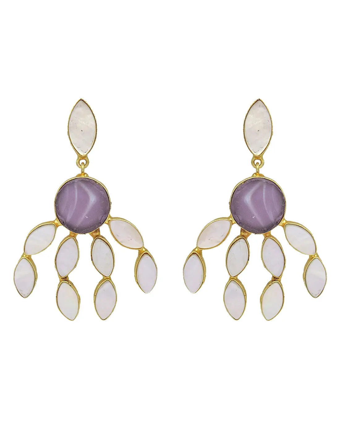 Curtain Earrings (Amethyst) - Statement Earrings - Gold-Plated & Hypoallergenic - Made in India - Dubai Jewellery - Dori