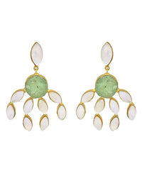Curtain Earrings (Green Fluorite) - Statement Earrings - Gold-Plated & Hypoallergenic - Made in India - Dubai Jewellery - Dori