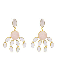 Curtain Earrings (Rose Quartz) - Statement Earrings - Gold-Plated & Hypoallergenic - Made in India - Dubai Jewellery - Dori
