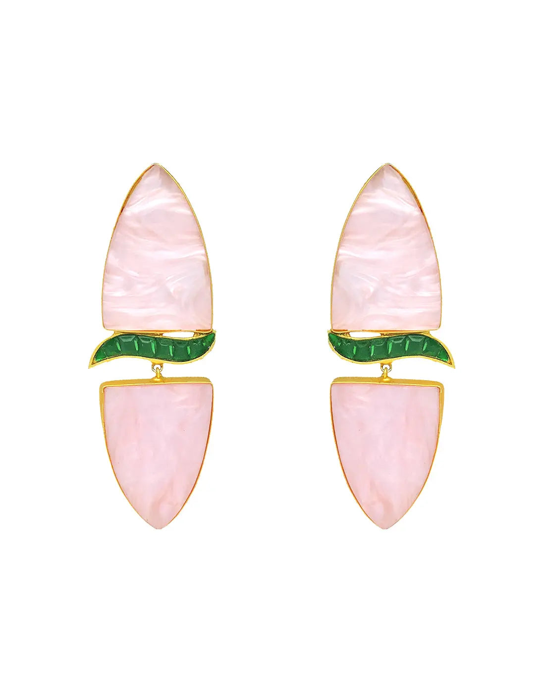 Cylinder Wave Earrings | Green & Raspberry - Statement Earrings - Gold-Plated & Hypoallergenic - Made in India - Dubai Jewellery - Dori
