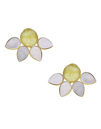 Half Flora Earrings (Citrine) - Statement Earrings - Gold-Plated & Hypoallergenic Jewellery - Made in India - Dubai Jewellery - Dori