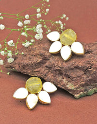 Half Flora Earrings (Citrine) - Statement Earrings - Gold-Plated & Hypoallergenic Jewellery - Made in India - Dubai Jewellery - Dori