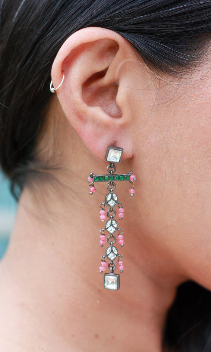 Gulnaar Emerald Linear Drop Earrings