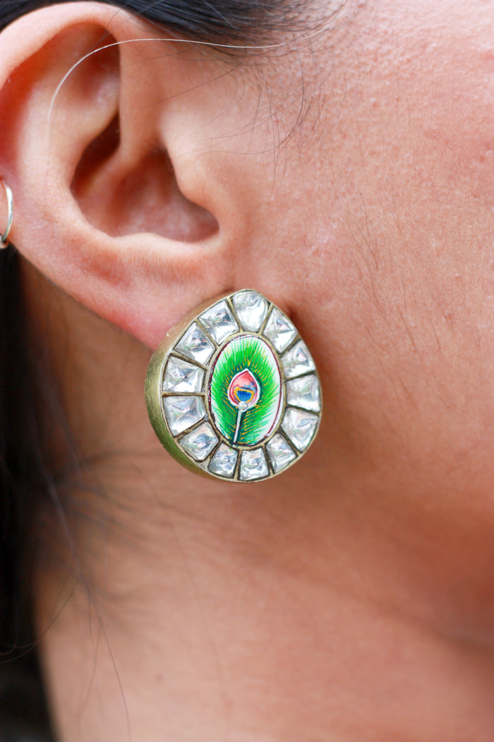 Mor Pankh Enamel Kundan Studs