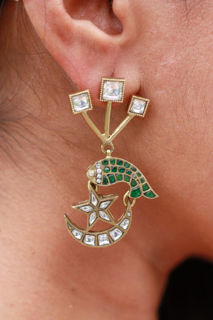 Sitara Crescent Star Drop Earrings