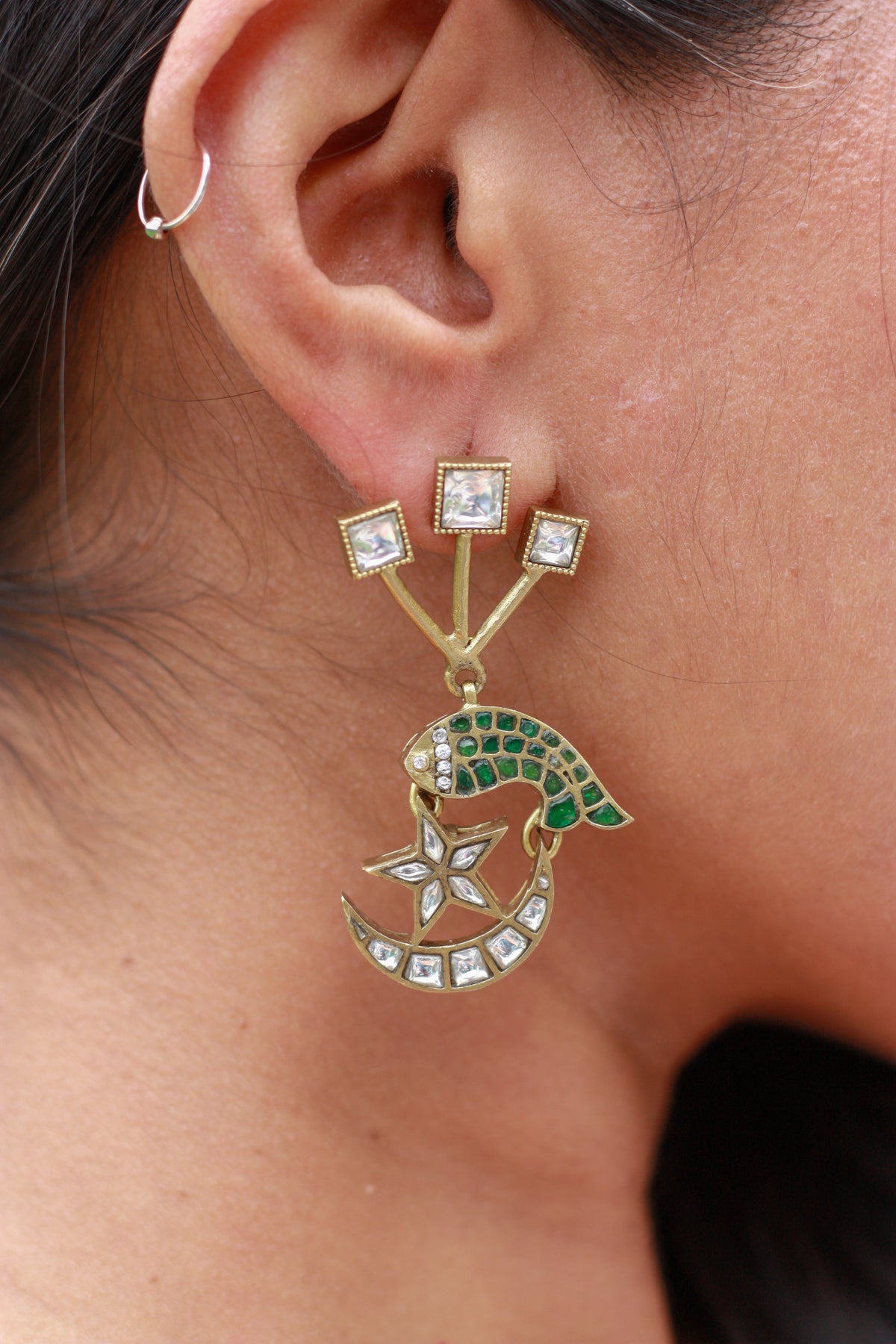 Sitara Crescent Star Drop Earrings