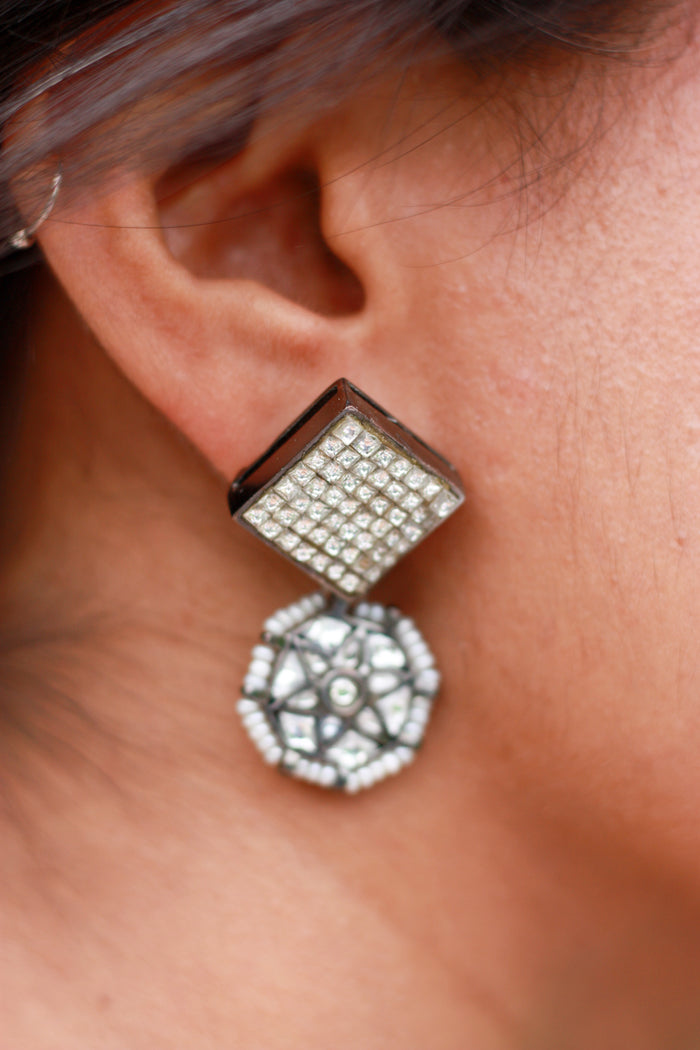 Ira Oxidised Diamond Drop Earrings