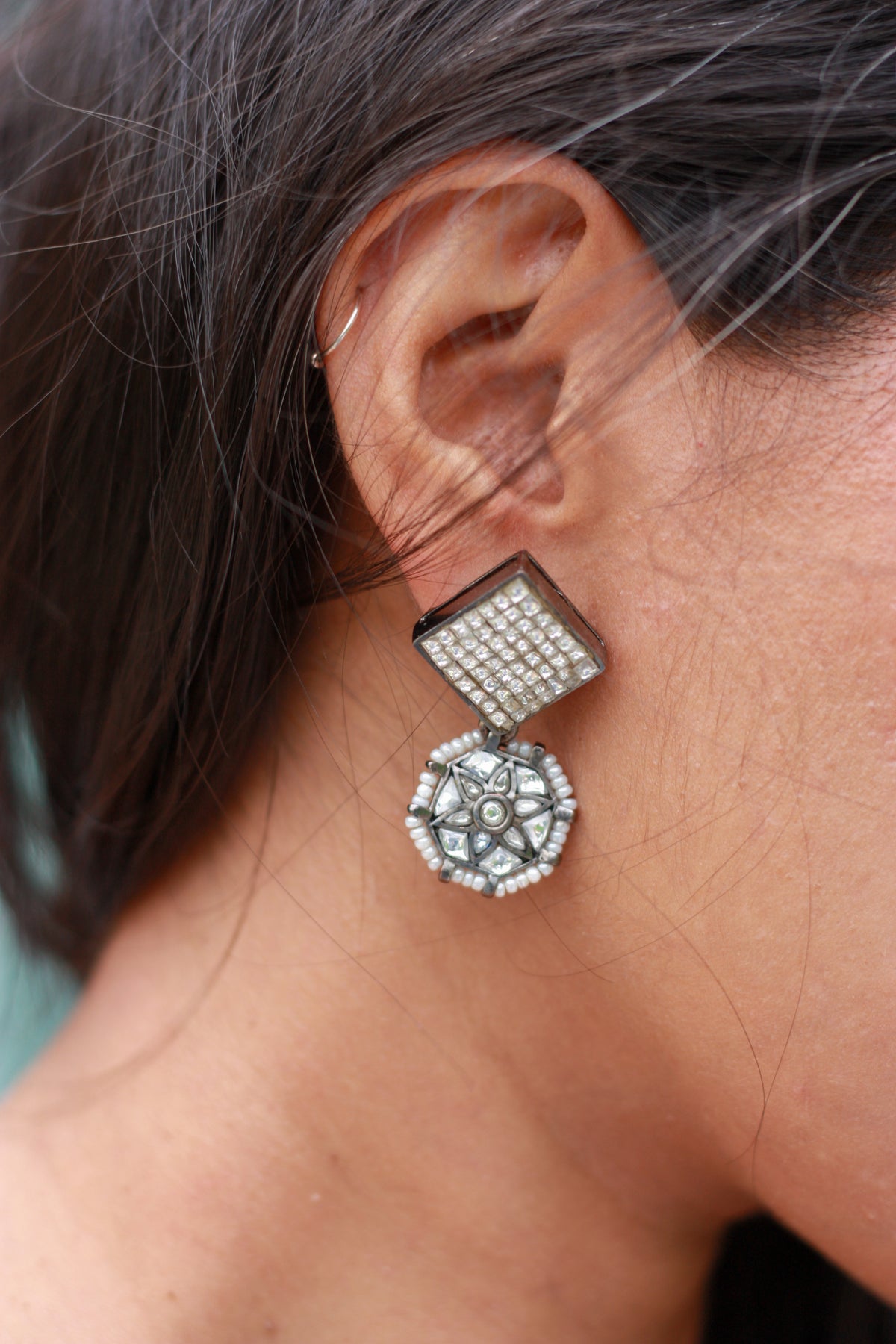 Ira Oxidised Diamond Drop Earrings