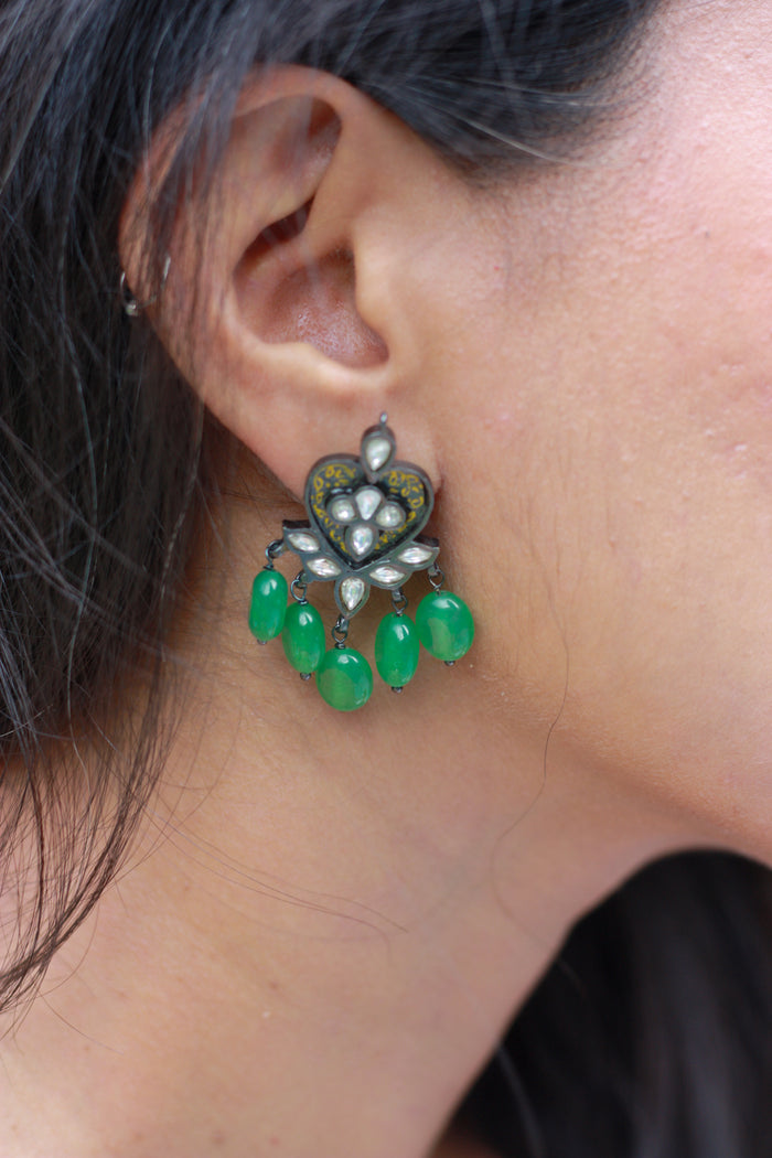 Hridya Jade Heart Drop Earrings
