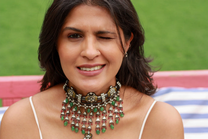 Aranya Green Bead Collar Necklace