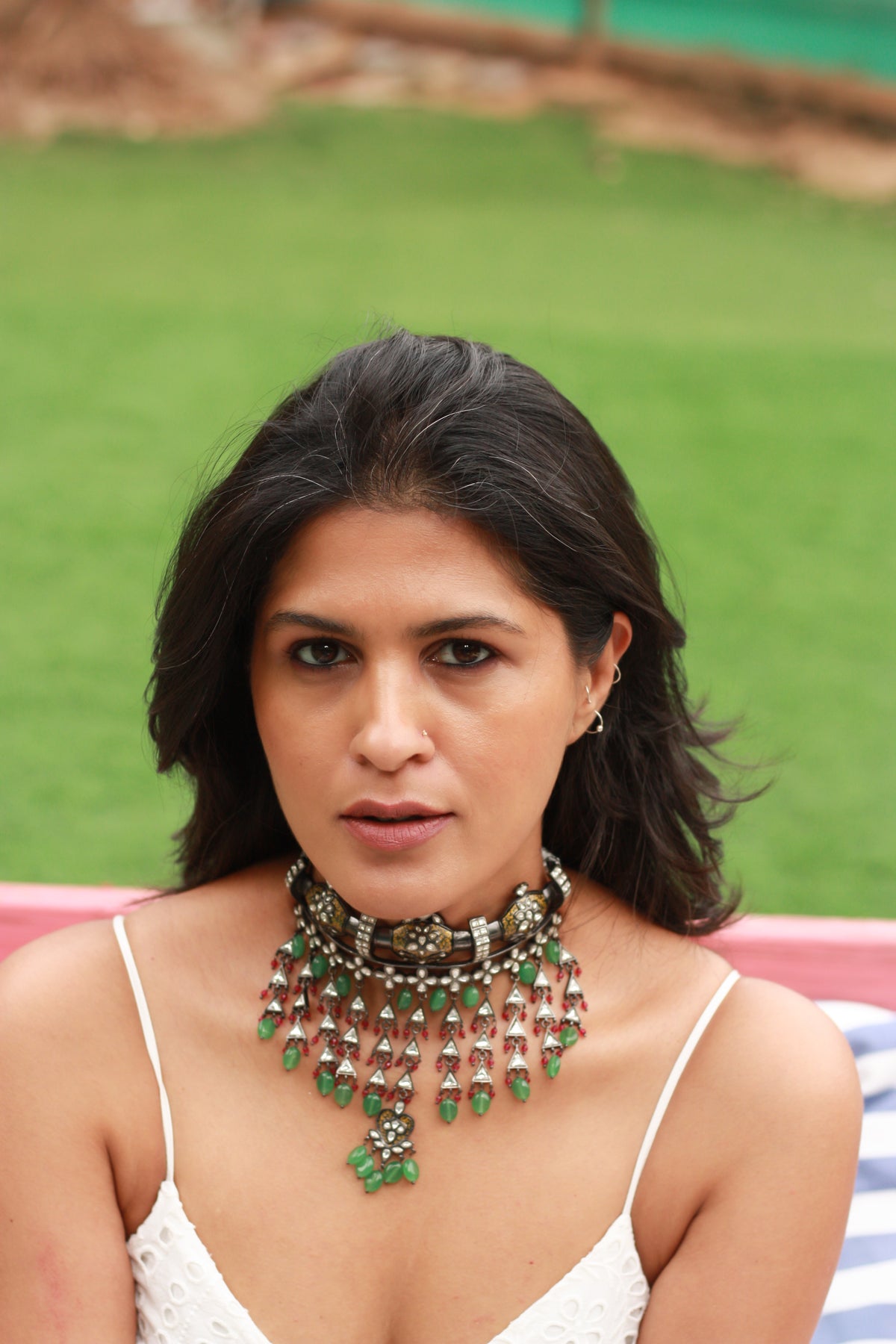 Aranya Green Bead Collar Necklace