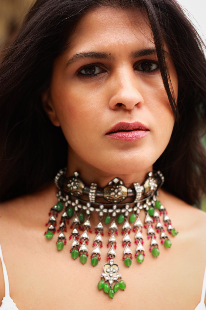Aranya Green Bead Collar Necklace