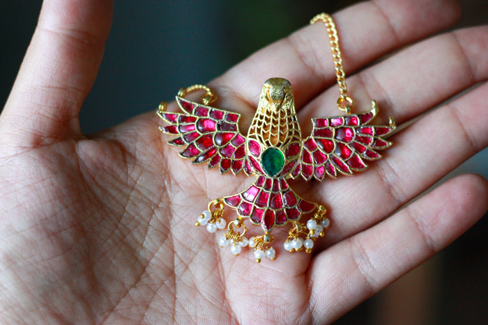 Ruby Bird Pendant Pearl Fringe