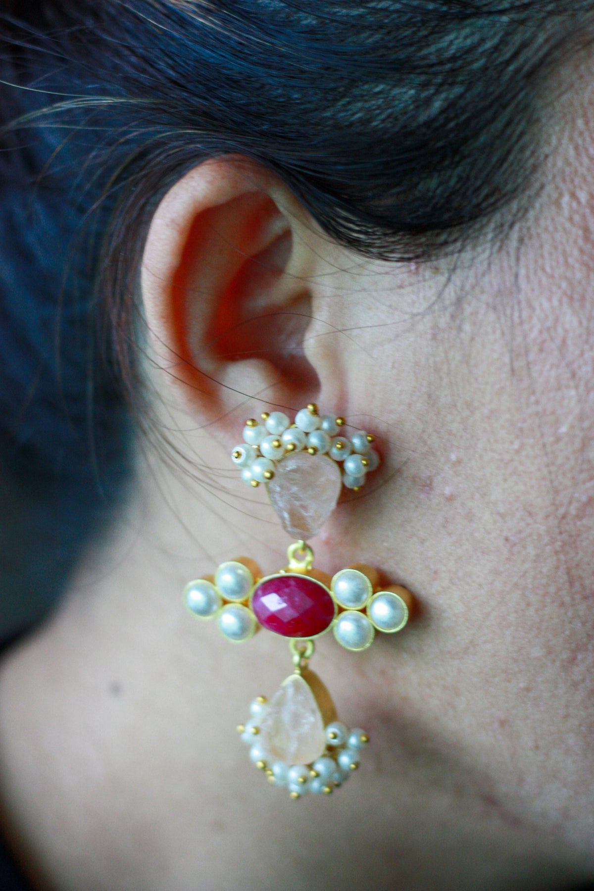 Ruby Pearl Cross Dangler