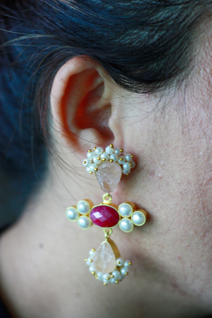 Ruby Pearl Cross Dangler