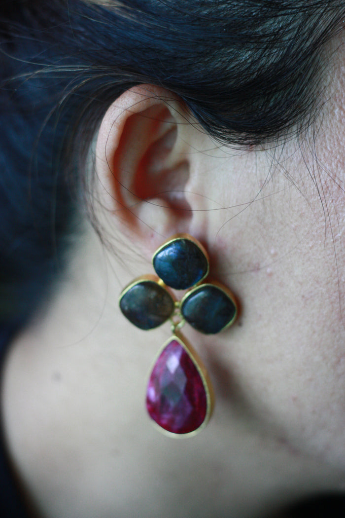 Labradorite Ruby Teardrop Dangler