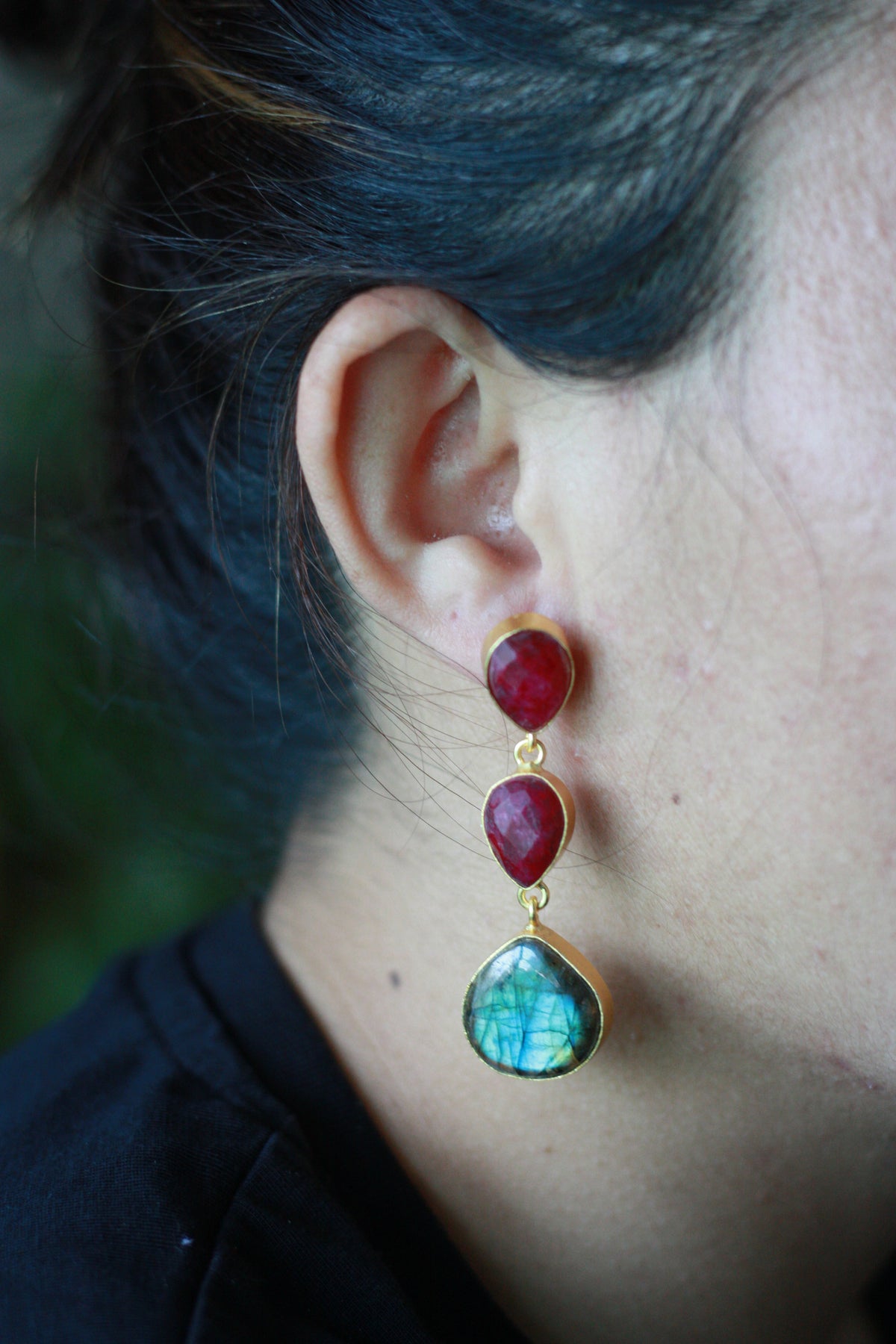 Ruby Labradorite Long Dangler