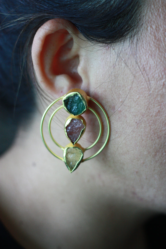 Raw Crystal Gold Hoop Earrings