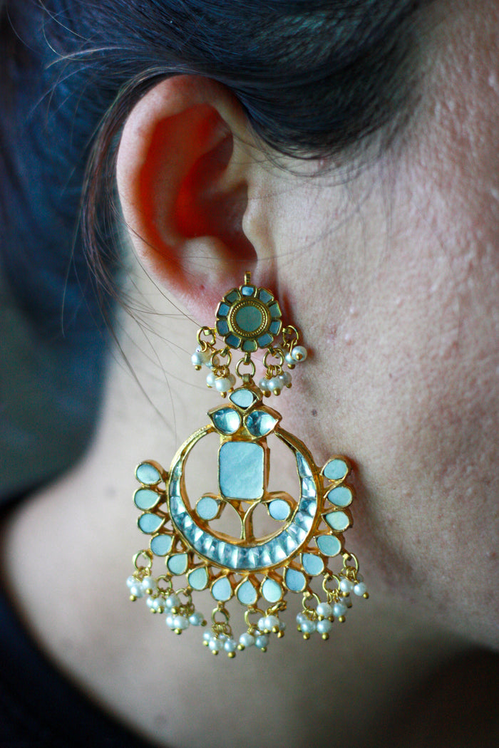 Floral MOP Pearl Chandbali Earrings