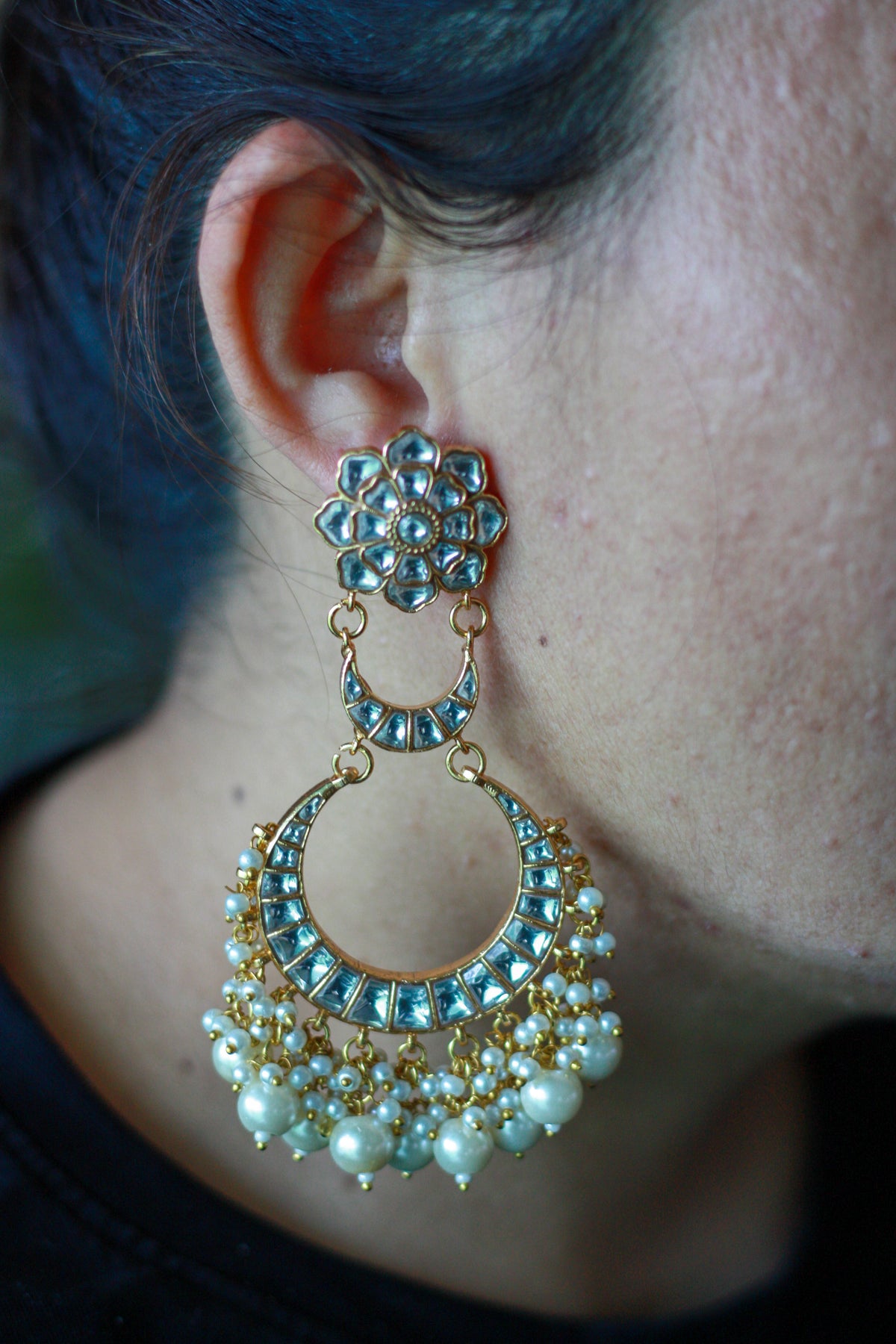 Pearl Crescent Chandbali Drop Earrings