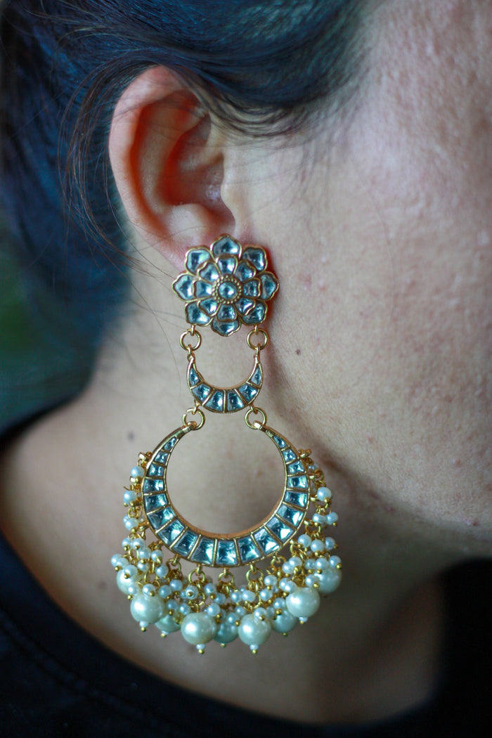 Pearl Crescent Chandbali Drop Earrings