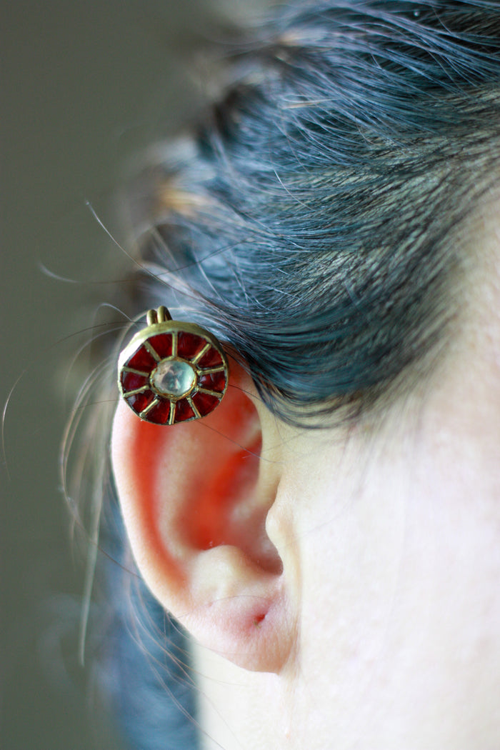 Red Circular Stone Ear Cuff