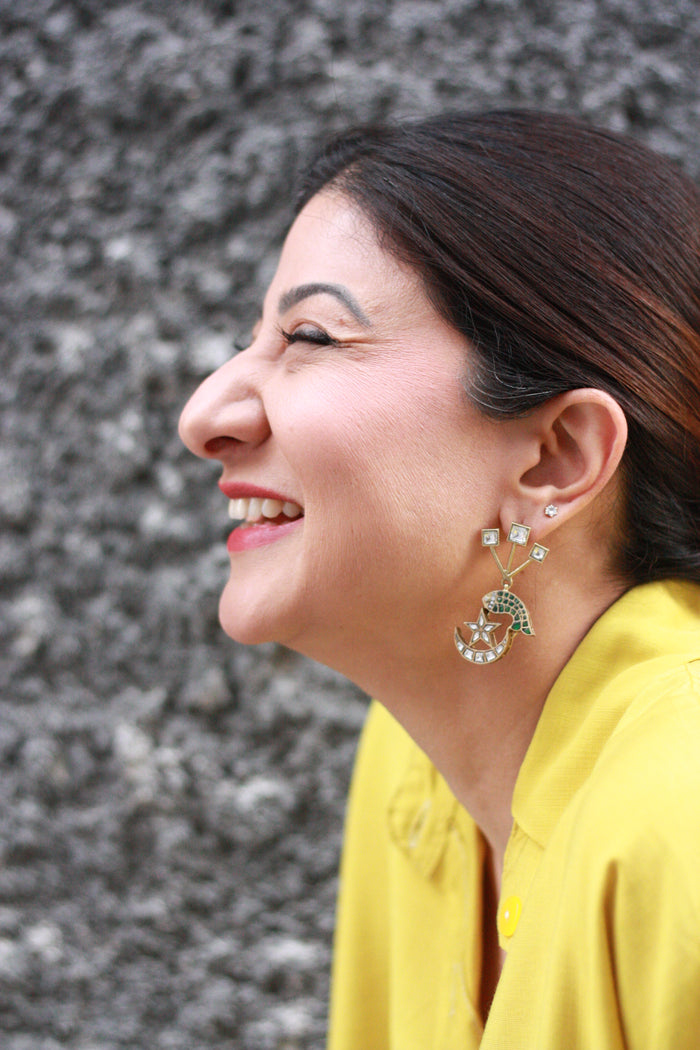 Sitara Crescent Star Drop Earrings