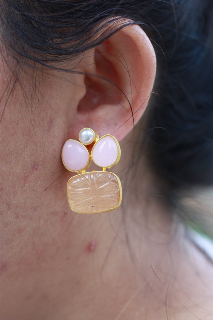 Blush Carved Floral Drop Earring